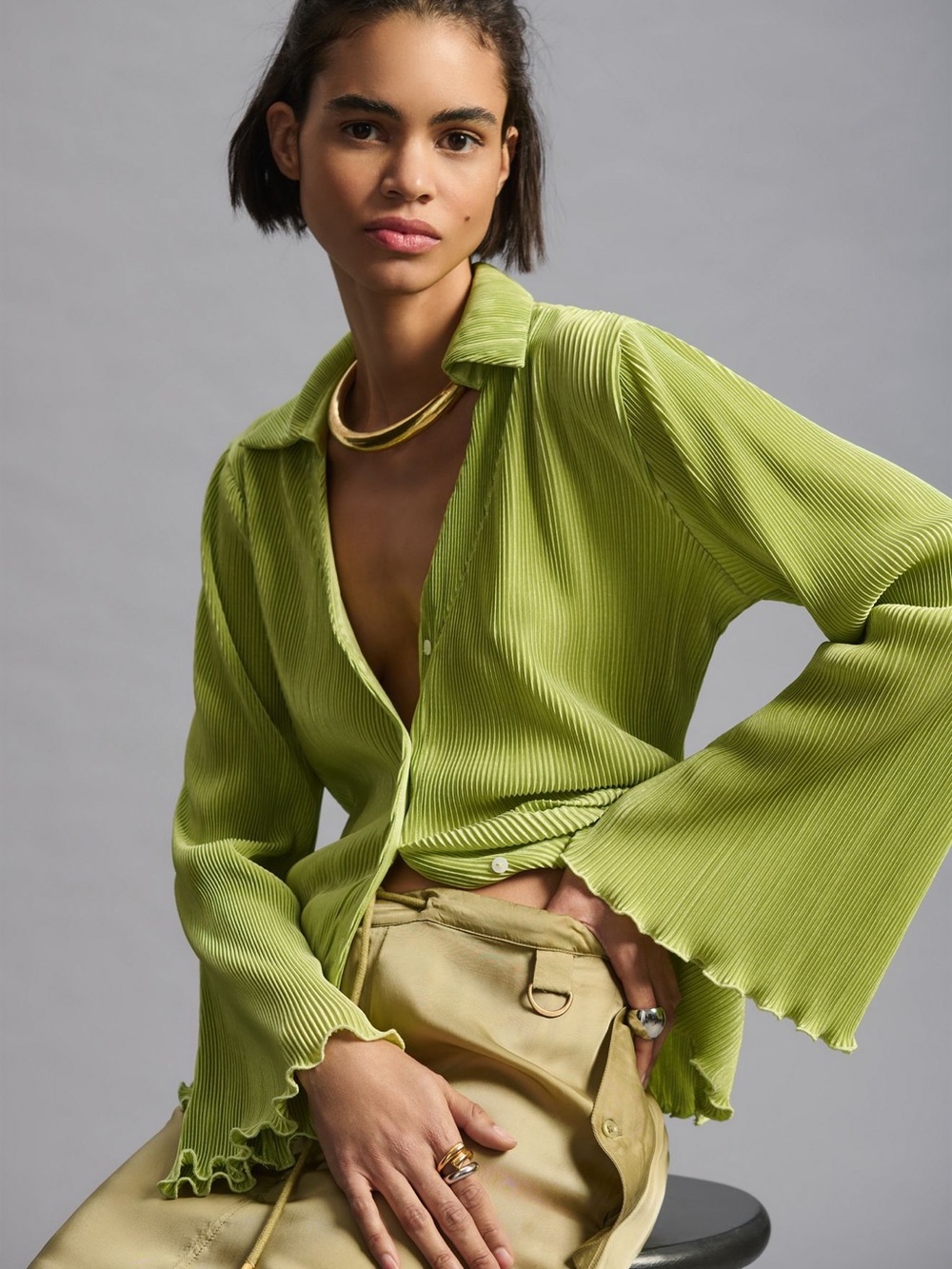 NWOT Anthropologie Dolan Lettuce-Hem Buttondown Top